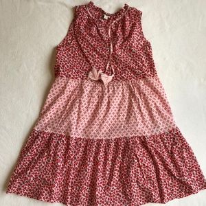 J. Crew: Red floral breezy cotton sleeveless flowy tiered dress, size sm…